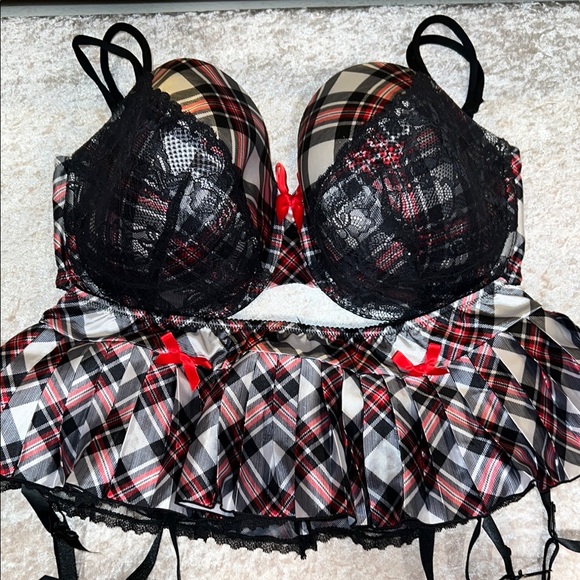 Cacique Other - Cacique Black and Red Holiday plaid Bra and skirt